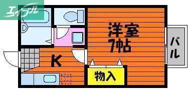 サンシャインパレス B棟(1K/2階)の間取り写真