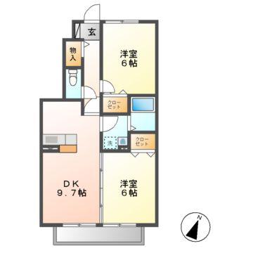 アモーレ B(2DK/1階)の間取り写真