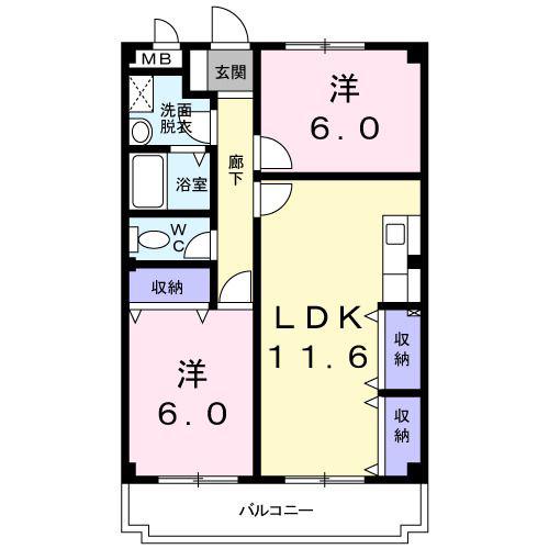 ハイツナナ(2LDK/2階)の間取り写真