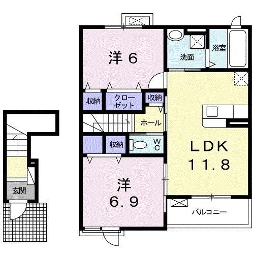 プティボヌールI(2LDK/2階)の間取り写真