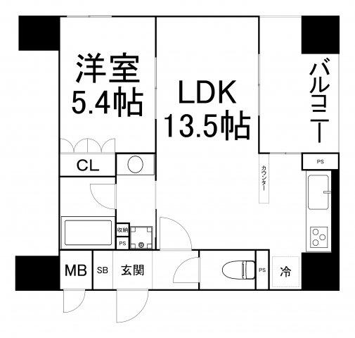 リーガル南久宝寺Ⅱ(1LDK/6階)の間取り写真