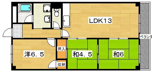 ソシアハイツOKUDA(3LDK/1階)の間取り写真