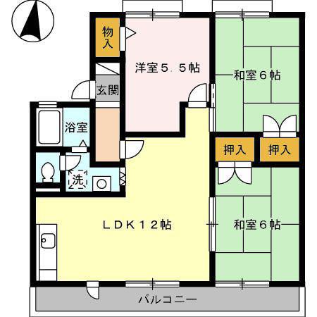パインハイム A(3LDK/2階)の間取り写真