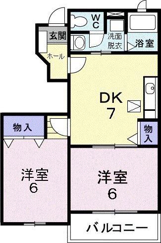 グランドゥールこだまVI(2DK/1階)の間取り写真