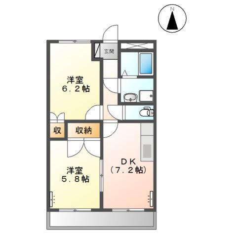 ラフィネ上恵土(2DK/2階)の間取り写真