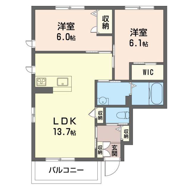 グラヴェールB(2LDK/1階)の間取り写真