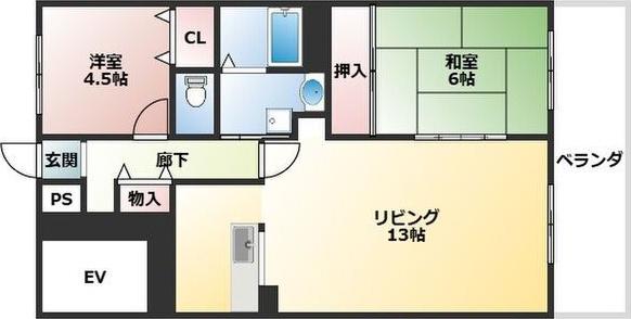 ハピネス北条(2LDK/3階)の間取り写真