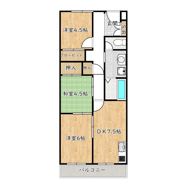 パックス楠(3DK/1階)の間取り写真
