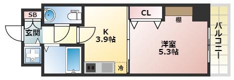 クレイドル西田辺(1K/11階)の間取り写真