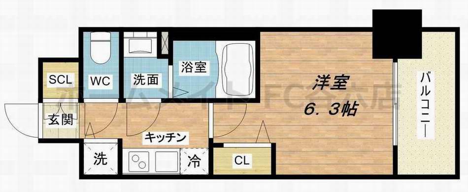 レオンコンフォート阿波座西(1K/6階)の間取り写真