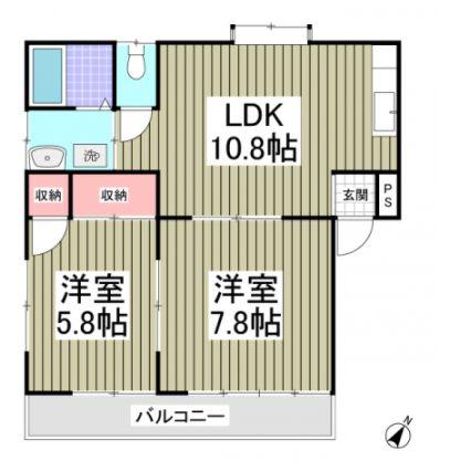 メゾンメヌエット(2LDK/2階)の間取り写真