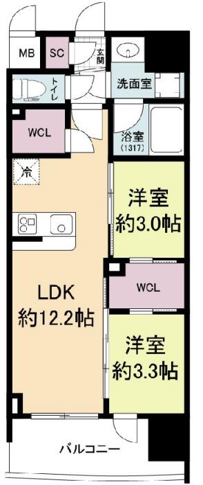 セレニテフラン難波(2LDK/7階)の間取り写真