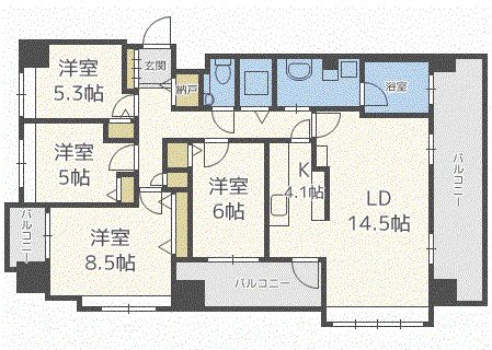 ダイアパレス札幌東アクティオ(4LDK/8階)の間取り写真