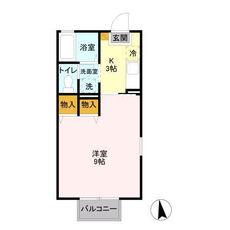 シャトーグランドハイムD(1K/2階)の間取り写真