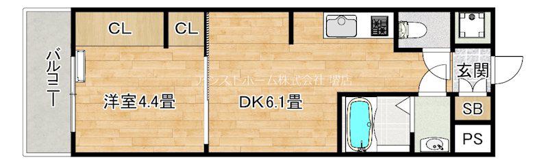 SOAR堺綾之町(1DK/2階)の間取り写真