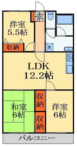 SKマンションA棟(3LDK/2階)の間取り写真