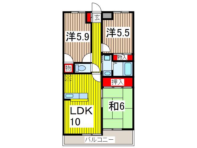 ソレイユモトニ(3LDK/5階)の間取り写真