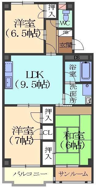 フラワァーロード(3DK/1階)の間取り写真