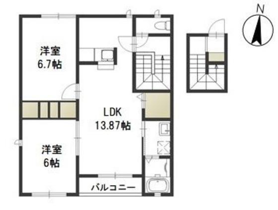 ハピネスA(2LDK/2階)の間取り写真