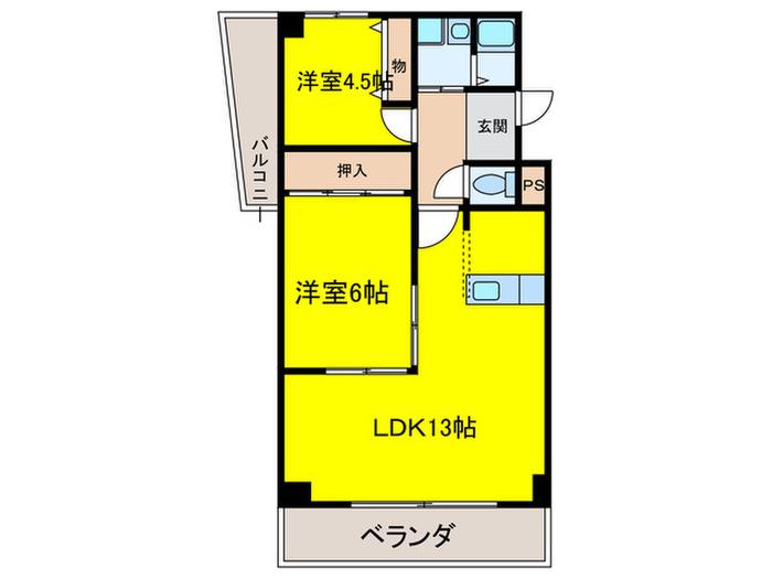 アルデール優貴(2LDK/3階)の間取り写真