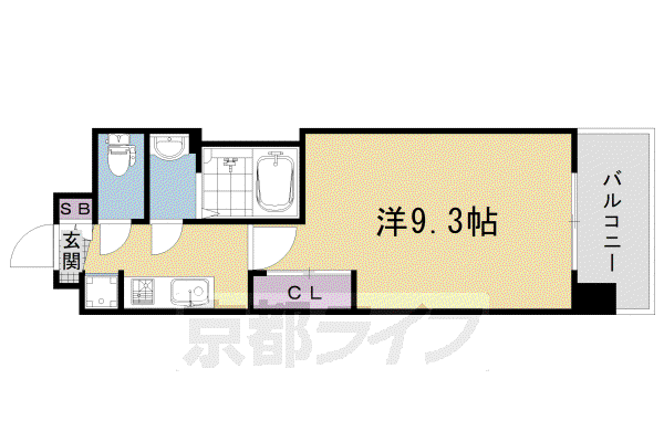 ソルテラス京都西院 悠洛(1K/9階)の間取り写真
