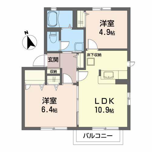 フレグランスB(2LDK/1階)の間取り写真