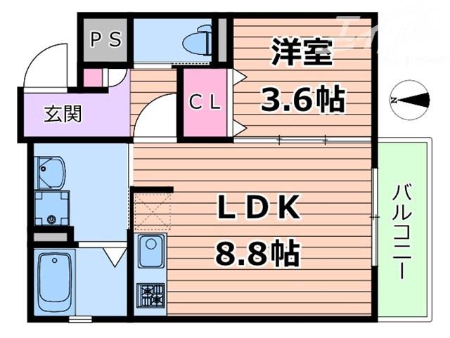 GRACIAS COURT岸辺(1LDK/3階)の間取り写真