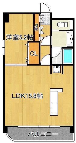 エボリューション徳力(1LDK/2階)の間取り写真