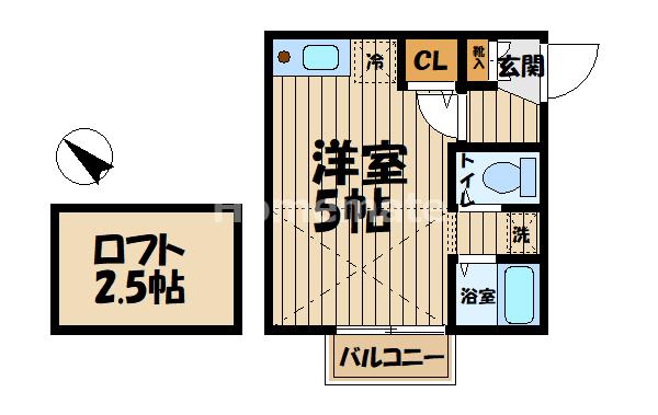オレンジヒルズ(ワンルーム/2階)の間取り写真