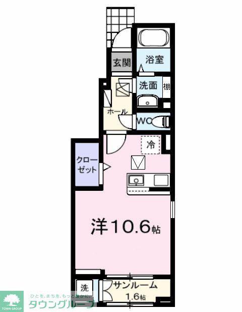 ヒルズ山王林(ワンルーム/1階)の間取り写真