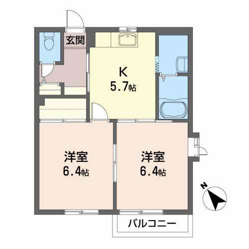 ポラリス(2K/1階)の間取り写真