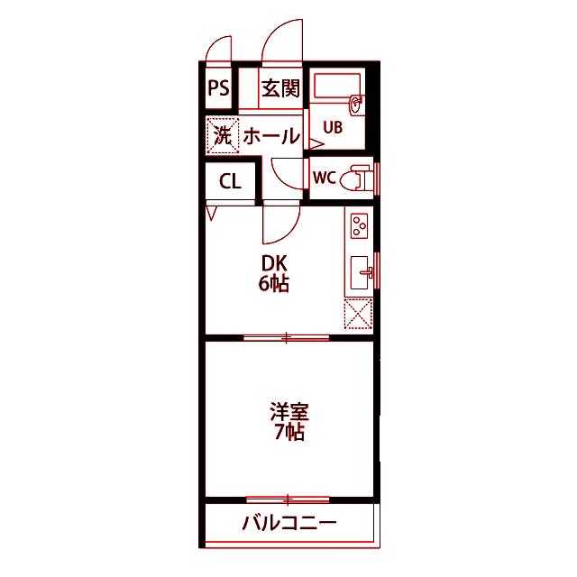 ヴィラ川崎(1DK/3階)の間取り写真