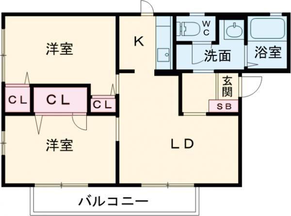 アイビー B棟(2LDK/2階)の間取り写真