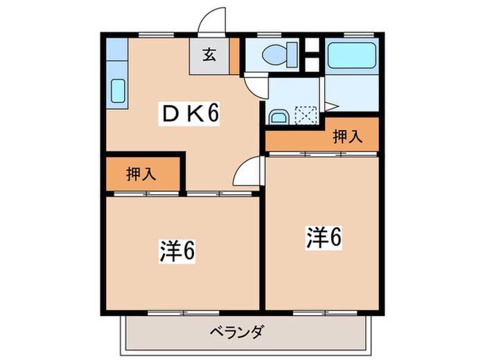 ベルテス湘南(2DK/2階)の間取り写真