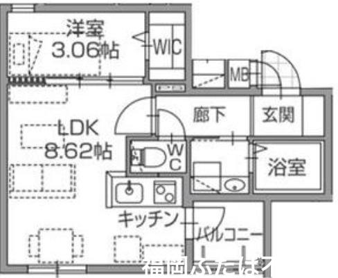 ラクラス南福岡サウス(1LDK/4階)の間取り写真