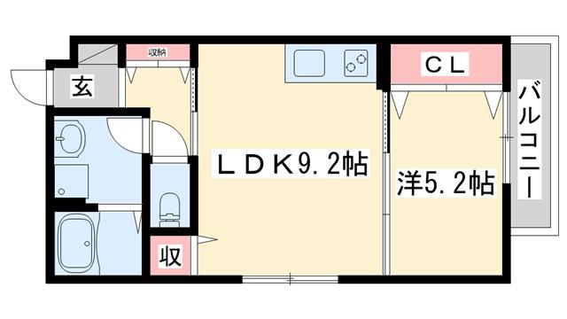 加古川市平岡町 アパート(1LDK/1階)の間取り写真