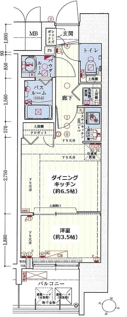 スワンズシティ新大阪プライム(1DK/4階)の間取り写真
