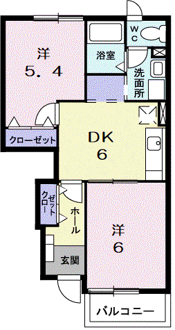 メロディハイム横入川D(2DK/1階)の間取り写真