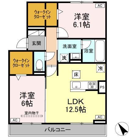 D-AVANCE今本町A(2LDK/1階)の間取り写真