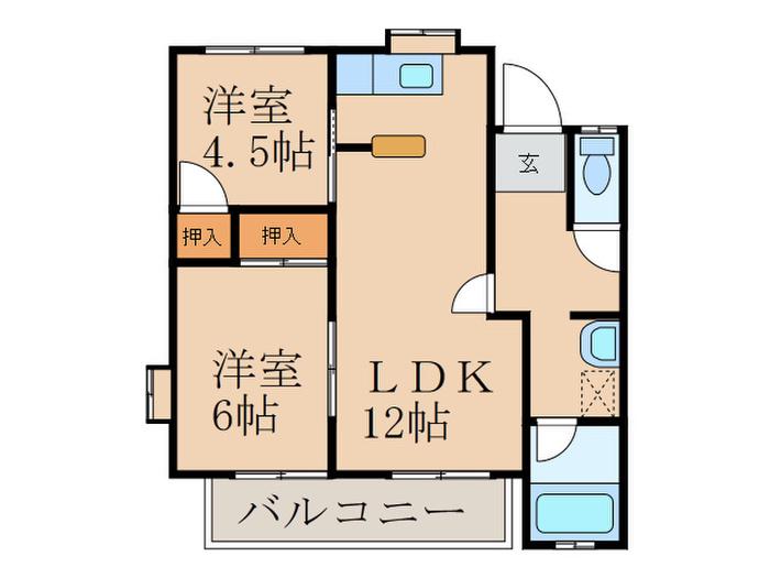 アーベイン高瀬2(2LDK/1階)の間取り写真