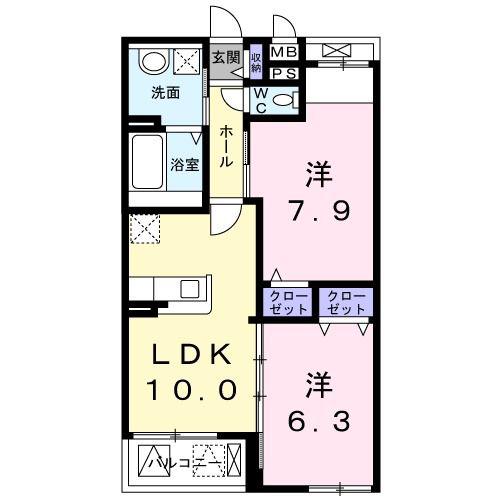 ベルソラーレ(2LDK/4階)の間取り写真