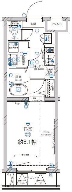 ディアレイシャス池尻大橋(1K/4階)の間取り写真