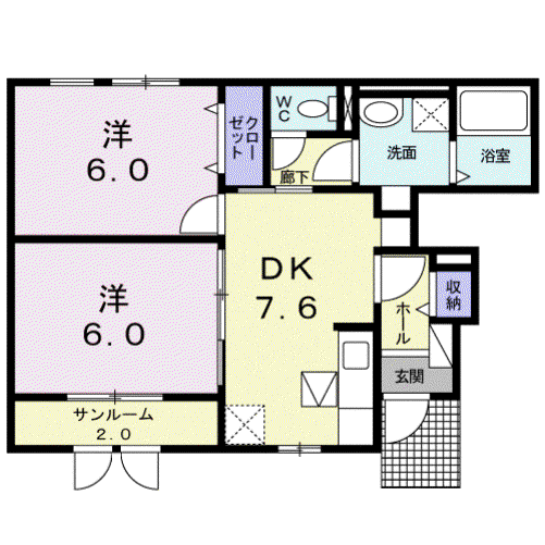 グレイスフル シャンティ(2DK/1階)の間取り写真