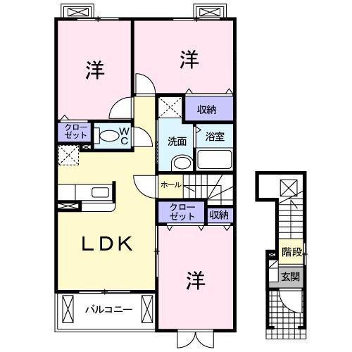 グリーンヒルガーデンC棟(3LDK/2階)の間取り写真