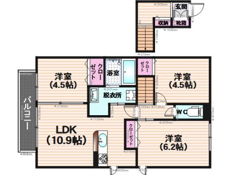 ディールーム南福岡III(3LDK/2階)の間取り写真