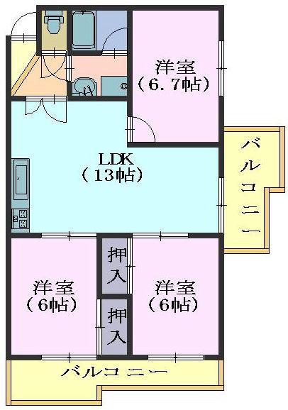 池洞マンション北棟(3LDK/1階)の間取り写真