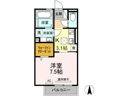 レスパス 横手(1K/1階)の間取り写真
