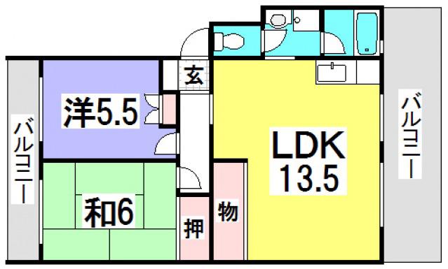 第二ビューハイツ(2LDK/4階)の間取り写真