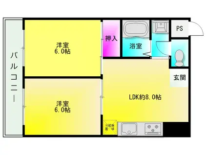 プレアール恩智駅前(2LDK/3階)の間取り写真