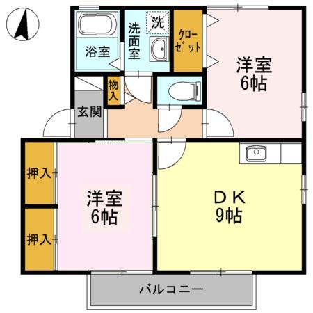 グランシャリオ A(2DK/1階)の間取り写真